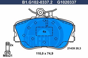 Фото Комплект гальмівних колодок, дискове гальмо GALFER B1G10203372