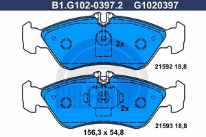 Фото Колодки гальмівні дискові, комплект GALFER B1.G102-0397.2