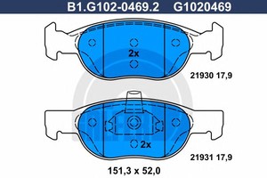 Фото Комплект гальмівних колодок, дискове гальмо GALFER B1G10204692