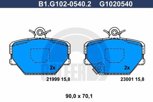 Фото Комплект гальмівних колодок, дискове гальмо GALFER B1G10205402