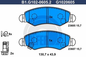 Фото Комплект гальмівних колодок, дискове гальмо GALFER B1G10206052