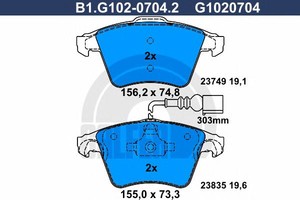 Фото Комплект гальмівних колодок, дискове гальмо GALFER B1G10207042