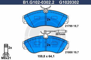 Фото Комплект гальмівних колодок, дискове гальмо GALFER B1G10203022