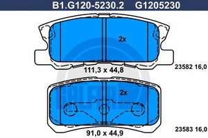 Фото Колодки гальмівні дискові, комплект GALFER B1G12052302