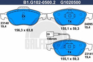 Фото Комплект гальмівних колодок, дискове гальмо GALFER B1G10205002