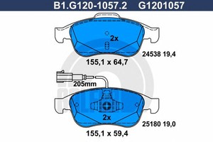 Фото Комплект гальмівних колодок, дискове гальмо GALFER B1.G120-1057.2