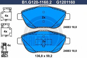 Фото Комплект гальмівних колодок, дискове гальмо GALFER B1.G120-1160.2