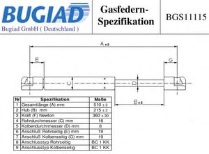 Фото Газовая пружина, крышка багажник BUGIAD BGS11115