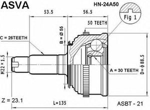 Фото Шарнірний комплект, приводний вал Asva HN-24A50