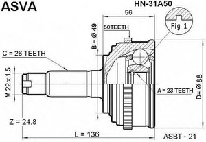 Фото Шарнірний комплект, приводний вал Asva HN-31A50