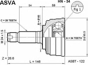 Фото Шарнірний комплект, приводний вал Asva HN-34