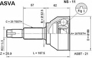 Фото Шарнірний комплект, приводний вал Asva NS-11