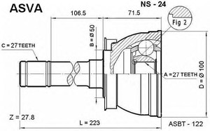 Фото Шарнірний комплект, приводний вал Asva NS-24