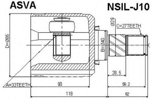 Фото Шарнірний комплект, приводний вал Asva NSIL-J10