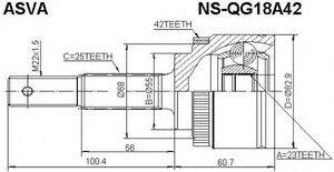 Фото Шарнірний комплект, приводний вал Asva NS-QG18A42