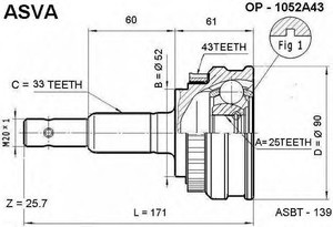 Фото Шарнірний комплект, приводний вал Asva OP-1052A43