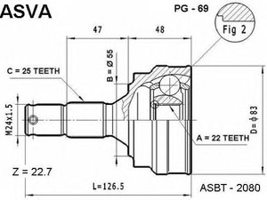 Фото Шарнірний комплект, приводний вал Asva PG-69