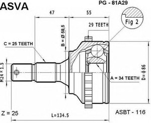 Фото Шарнірний комплект, приводний вал Asva PG-81A29