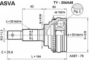 Фото Шарнірний комплект, приводний вал Asva TY-304A48