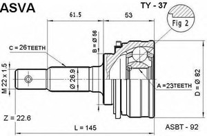 Фото Шарнірний комплект, приводний вал Asva TY-37