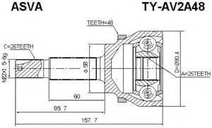 Фото Шарнірний комплект, приводний вал Asva TY-AV2A48