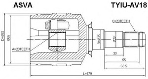 Фото Шарнірний комплект, приводний вал Asva TYIU-AV18