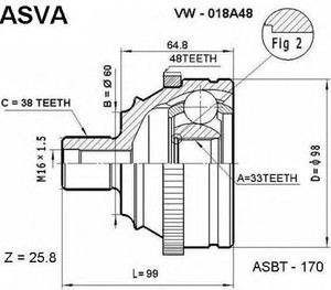 Фото Шарнірний комплект, приводний вал Asva VW-018A48