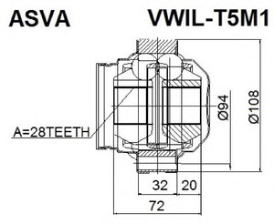 Фото Шарнірний комплект, приводний вал Asva VWIL-T5M1