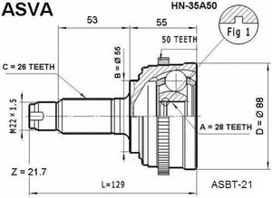 Фото Шарнірний комплект, приводний вал Asva HN-35A50