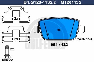 Фото Комплект гальмівних колодок, дискове гальмо GALFER B1G12011352