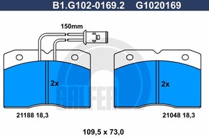 Фото Комплект гальмівних колодок, дискове гальмо GALFER B1.G102-0169.2