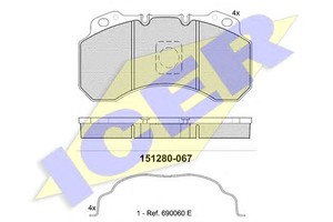 Фото Комлект гальмівних колодок, дисковий механізм Icer 151280-067