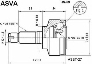 Фото Шарнірний комплект, приводний вал Asva HN-59