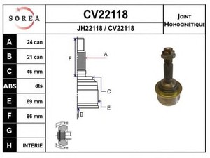 Фото Шарнірний комплект, приводний вал EAI CV22118K