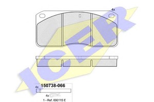 Фото Комлект гальмівних колодок, дисковий механізм Icer 150738066
