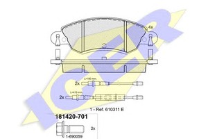 Фото Колодки гальмівні (передні) Citroen C5 01-08 (+датчик) Icer 181420701