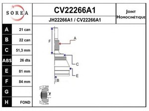 Фото Шарнірний комплект, привідний вал EAI CV22266A1K