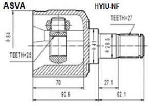 Фото Шарнірний комплект, приводний вал Asva HYIU-NF