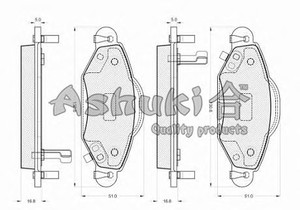 Фото Комплект гальмівних колодок, дискове гальмо ASHUKI 10803112
