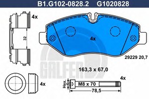 Фото Колодки гальмівні дискові, комплект GALFER B1.G102-0828.2