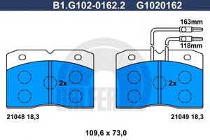 Фото Комплект гальмівних колодок, дискове гальмо GALFER B1.G102-0162.2