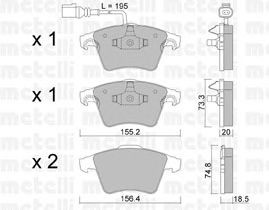 Фото Колодки гальмівні (передні) VW T5/Multivan V 03-15 (+датчик) Metelli 22-0552-0