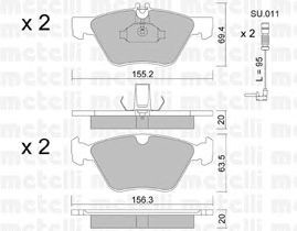 Фото Комлект гальмівних колодок, дисковий механізм Metelli 22-0252-0K